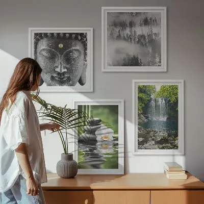 Komplet slika za spavaću sobu harmonija prirode s motivom kamenja, vode i Bude