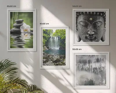Komplet slika za spavaću sobu harmonija prirode s motivom kamenja, vode i Bude
