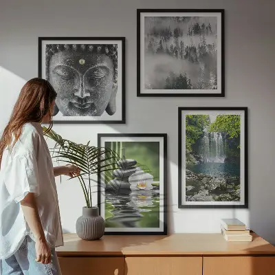 Komplet slika za spavaću sobu harmonija prirode s motivom kamenja, vode i Bude