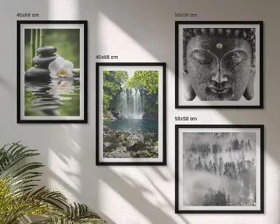 Komplet slika za spavaću sobu harmonija prirode s motivom kamenja, vode i Bude