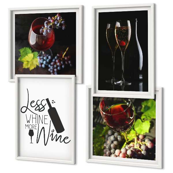 Set 4 slike u okviru Čaše vina s grožđem i natpisom
