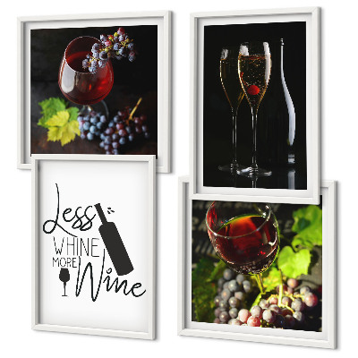 Set 4 slike u okviru Čaše vina s grožđem i natpisom