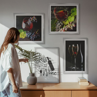 Set 4 slike u okviru Čaše vina s grožđem i natpisom