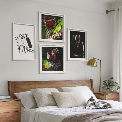 Set 4 slike u okviru Čaše vina s grožđem i natpisom