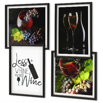 Set 4 slike u okviru Čaše vina s grožđem i natpisom