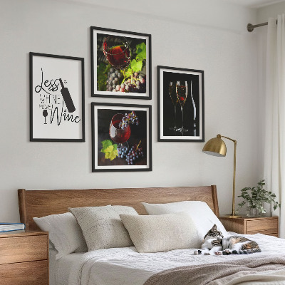 Set 4 slike u okviru Čaše vina s grožđem i natpisom