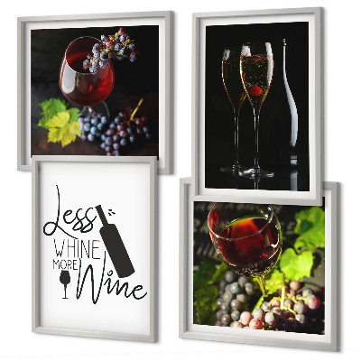 Set 4 slike u okviru Čaše vina s grožđem i natpisom