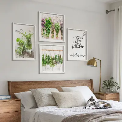Komplet slika za spavaću sobu s motivom kuhinjskog začinskog bilja
