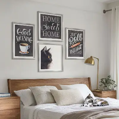 Set od 4 slike u okviru mačka s motivom za kuhinju