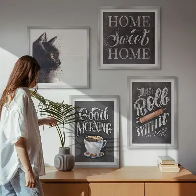 Set od 4 slike u okviru mačka s motivom za kuhinju