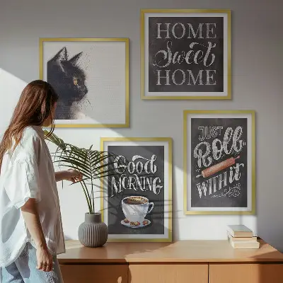 Set od 4 slike u okviru mačka s motivom za kuhinju
