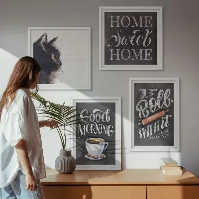 Set od 4 slike u okviru mačka s motivom za kuhinju