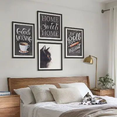 Set od 4 slike u okviru mačka s motivom za kuhinju