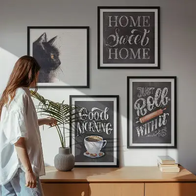 Set od 4 slike u okviru mačka s motivom za kuhinju