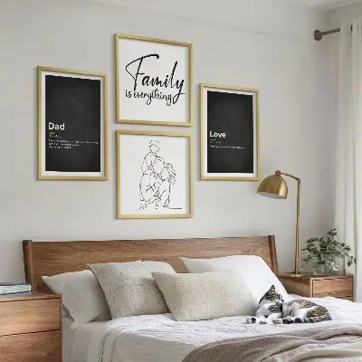 Komplet slika za spavaću obiteljsku sobu s motivom linijskih definicija ljubavi
