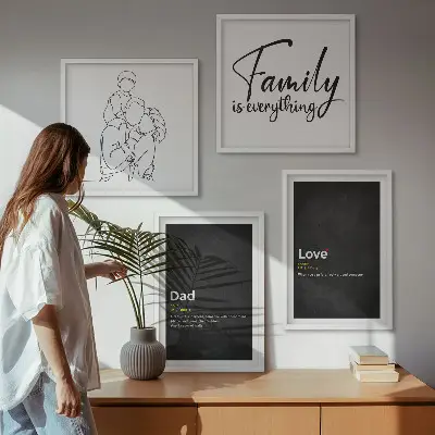 Komplet slika za spavaću obiteljsku sobu s motivom linijskih definicija ljubavi