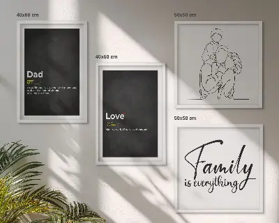 Komplet slika za spavaću obiteljsku sobu s motivom linijskih definicija ljubavi