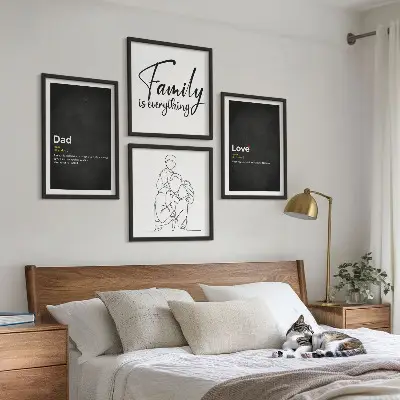 Komplet slika za spavaću obiteljsku sobu s motivom linijskih definicija ljubavi