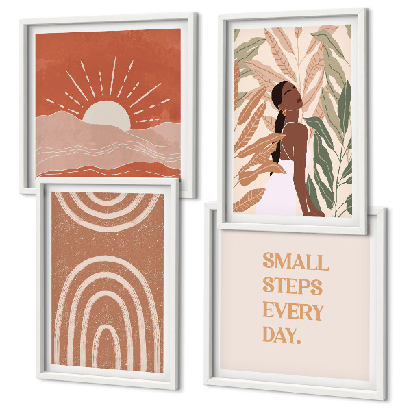 Set 4 slike u okviru Apstraktni oblici u boho stilu