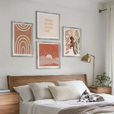 Apstraktni oblici u boho stilu set od 4 slike u okviru
