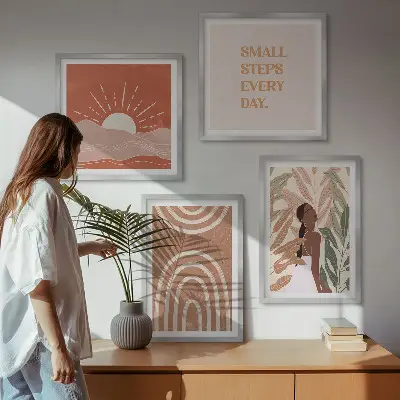 Apstraktni oblici u boho stilu set od 4 slike u okviru