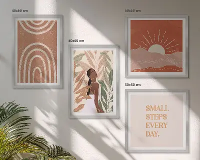 Apstraktni oblici u boho stilu set od 4 slike u okviru