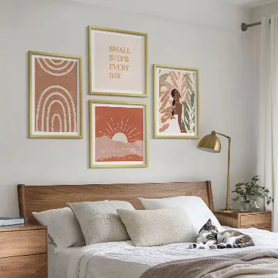 Apstraktni oblici u boho stilu set od 4 slike u okviru