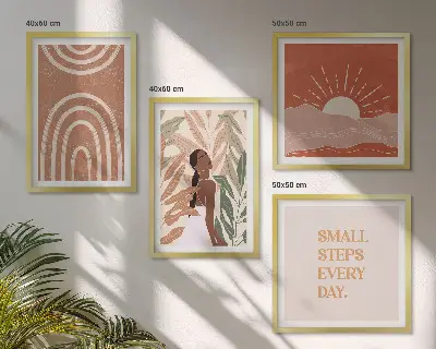 Apstraktni oblici u boho stilu set od 4 slike u okviru