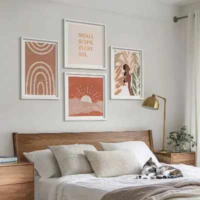 Apstraktni oblici u boho stilu set od 4 slike u okviru