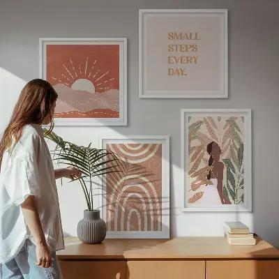 Apstraktni oblici u boho stilu set od 4 slike u okviru