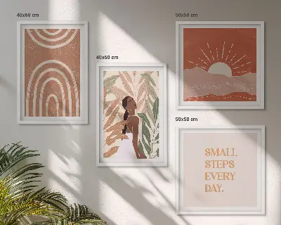 Apstraktni oblici u boho stilu set od 4 slike u okviru
