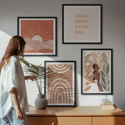 Apstraktni oblici u boho stilu set od 4 slike u okviru