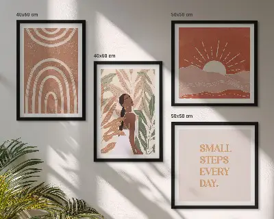 Apstraktni oblici u boho stilu set od 4 slike u okviru