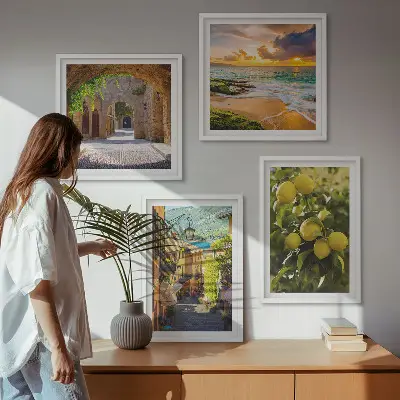 Komplet slika za spavaću sobu slikovite ulice uz more i plaža