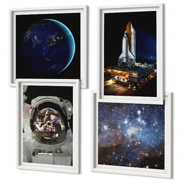 Set od 4 slike u okviru motiv rakete, astronauta, svemira i Zemlje