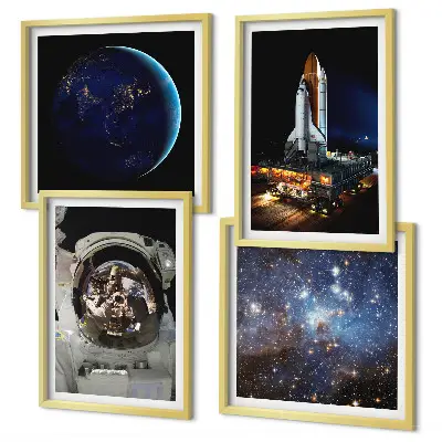 Set od 4 slike u okviru motiv rakete, astronauta, svemira i Zemlje