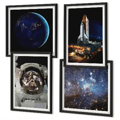 Set od 4 slike u okviru motiv rakete, astronauta, svemira i Zemlje