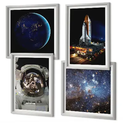 Set od 4 slike u okviru motiv rakete, astronauta, svemira i Zemlje