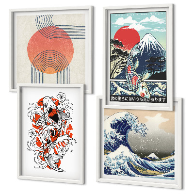 Komplet slika za spavaću sobu Ilustracije planina ribljih valova u Japanu