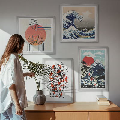 Komplet slika za spavaću sobu Ilustracije planina ribljih valova u Japanu
