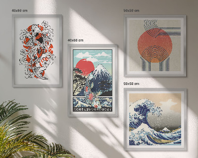 Komplet slika za spavaću sobu Ilustracije planina ribljih valova u Japanu