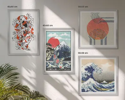 Komplet slika za spavaću sobu ilustracije s motivom japanskih planina i valova