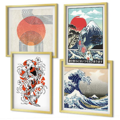 Komplet slika za spavaću sobu Ilustracije planina ribljih valova u Japanu