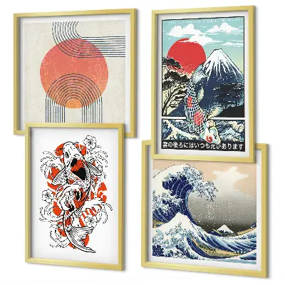 Komplet slika za spavaću sobu ilustracije s motivom japanskih planina i valova