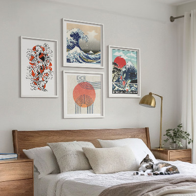 Komplet slika za spavaću sobu Ilustracije planina ribljih valova u Japanu