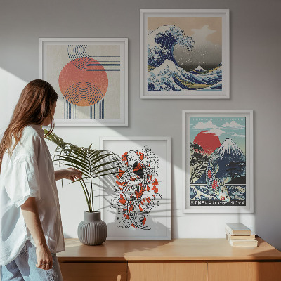 Komplet slika za spavaću sobu Ilustracije planina ribljih valova u Japanu