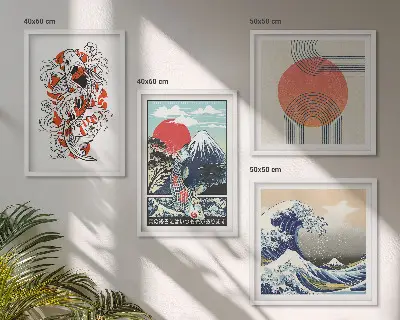 Komplet slika za spavaću sobu Ilustracije planina ribljih valova u Japanu
