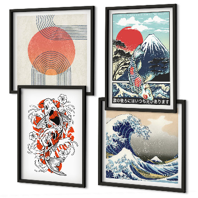 Komplet slika za spavaću sobu Ilustracije planina ribljih valova u Japanu
