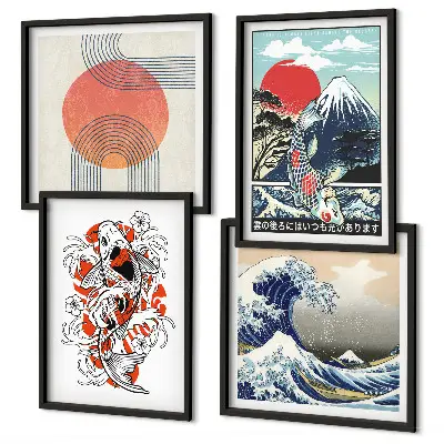 Komplet slika za spavaću sobu ilustracije s motivom japanskih planina i valova