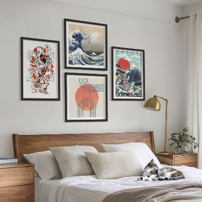 Komplet slika za spavaću sobu Ilustracije planina ribljih valova u Japanu